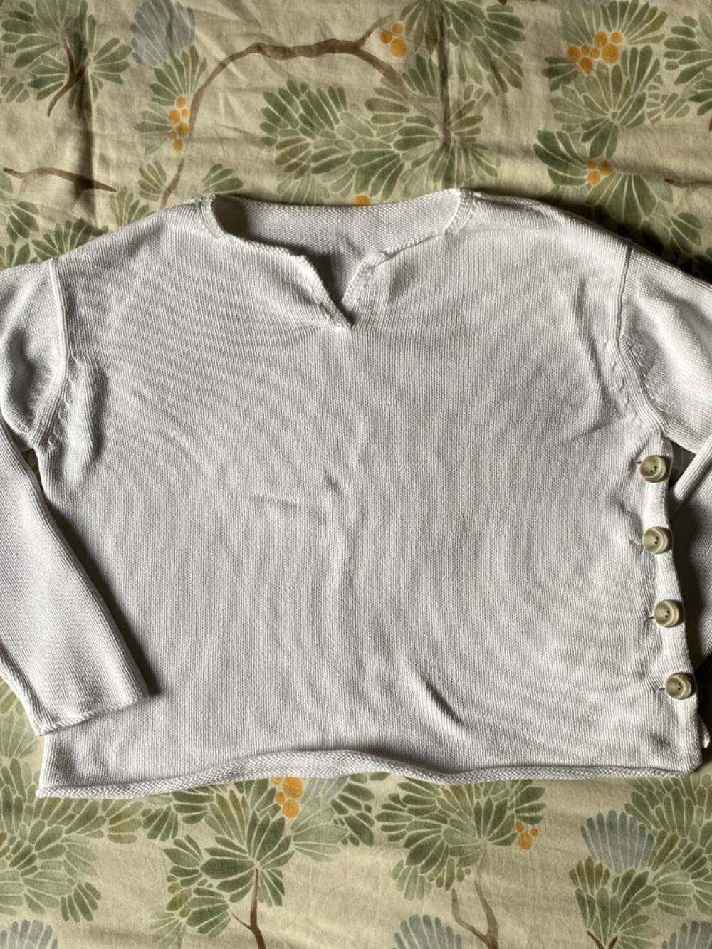 Women's Cream Crewneck Sweater with Side Button Detail